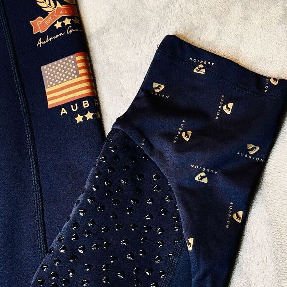 RARE Aubrion Sz 8 Team Riding Tights Navy Blue Leggings Equestrian Style - Picture 6 of 16